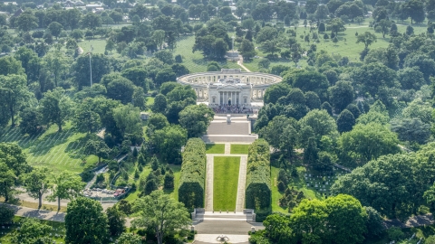 AXP075_000_0024F - Aerial stock photo of Tomb of the Unknown Soldier, Arlington National Cemetery in Washington DC