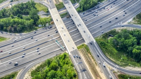 AXP075_000_0025F - Aerial stock photo of A bird's eye view of overpass on Interstate 495 in Annandale, Virginia