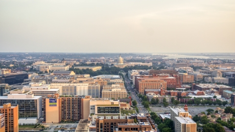 The United States Capitol at the end of North Capitol Street in Washington D.C., sunset Aerial Stock Photos | AXP076_000_0014F