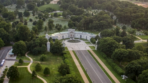 The Women in Military Service for America Memorial, Arlington National Cemetery, Virginia, twilight Aerial Stock Photos | AXP076_000_0020F