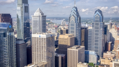 Downtown Philadelphia's tallest towers, Pennsylvania Aerial Stock Photos | AXP079_000_0009F