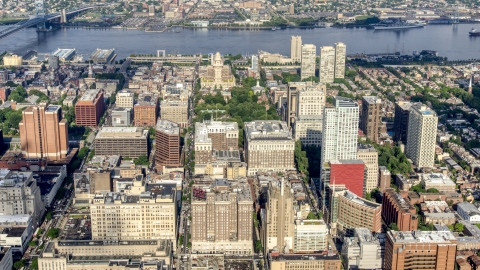 AXP079_000_0017F - Aerial stock photo of Apartment complexes around Independence National Historical Park, Downtown Philadelphia, Pennsylvania