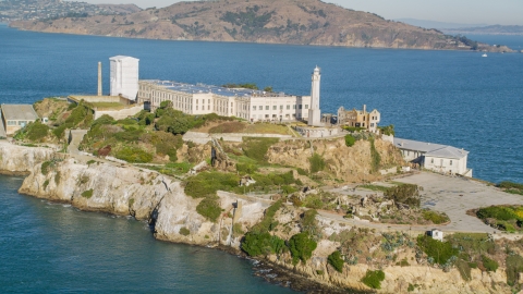 DCSF05_025.0000020 - Aerial stock photo of The main building and lighthouse of Alcatraz, San Francisco, California