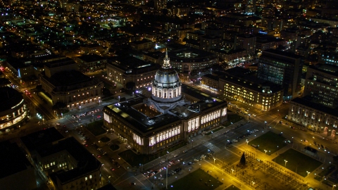 DCSF06_006.0000242 - Aerial stock photo of San Francisco City Hall in the Civic Center area of San Francisco, California, night