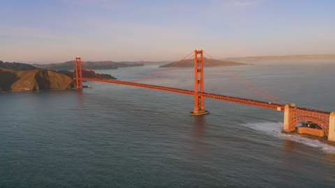 DCSF07_045.0000249 - Aerial stock photo of A view of the Golden Gate Bridge, San Francisco, California, sunset