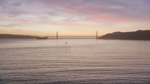 A wide view of the Golden Gate Bridge, San Francisco, California, twilight Aerial Stock Photos | DCSF07_082.0000000