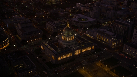 DCSF07_090.0000471 - Aerial stock photo of San Francisco City Hall in Civic Center, San Francisco, California, night