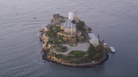 Alcatraz Island prison at sunset in San Francisco, California Aerial Stock Photos | DCSF10_022.0000192