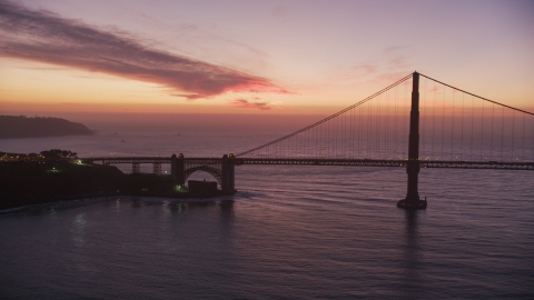 DCSF10_053.0000048 - Aerial stock photo of The south side of the Golden Gate Bridge, San Francisco, California, twilight