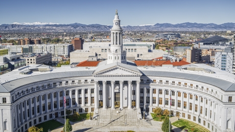 DXP001_000148 - Aerial stock photo of The Denver City Council building in Downtown Denver, Colorado