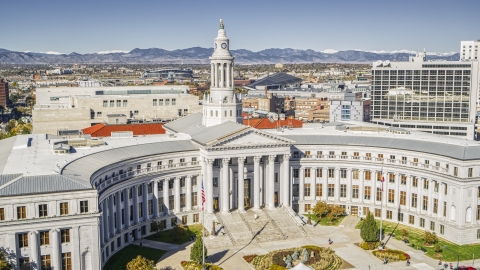 DXP001_000150 - Aerial stock photo of The front side of the Denver City Council building in Downtown Denver, Colorado