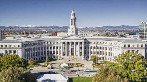 DXP001_000151 - Aerial stock photo of The front side of the Denver City Council in Downtown Denver, Colorado