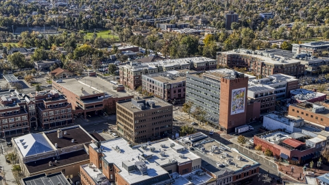 DXP001_000197 - Aerial stock photo of Brick office buildings in a quiet town, Boulder, Colorado