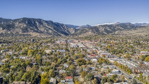 DXP001_000200 - Aerial stock photo of The quiet town with mountain ridges in the background, Boulder, Colorado