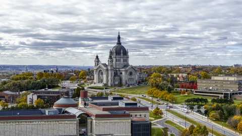 A view of the Cathedral of Saint Paul in Saint Paul, Minnesota Aerial Stock Photos | DXP001_000380