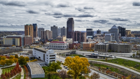 DXP001_000388 - Aerial stock photo of A view of the city skyline of Downtown Saint Paul, Minnesota