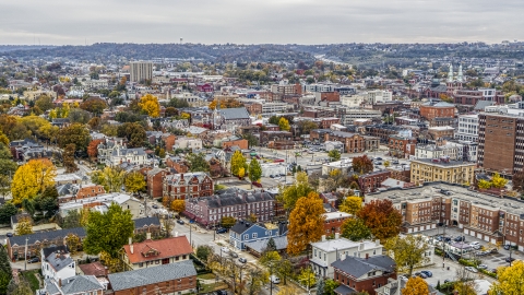 DXP001_000479 - Aerial stock photo of Brick buildings in downtown, Covington, Kentucky