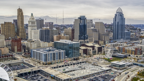 DXP001_000480 - Aerial stock photo of Apartment and office buildings, and the city skyline, Downtown Cincinnati, Ohio