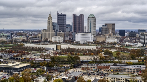 DXP001_000486 - Aerial stock photo of The tall skyscrapers in the city's skyline in Downtown Columbus, Ohio