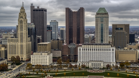 DXP001_000492 - Aerial stock photo of Towering skyscrapers of the city's downtown skyline, Downtown Columbus, Ohio