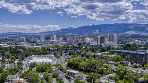 A view of hotels and casinos seen from north of the city in Reno, Nevada Aerial Stock Photos | DXP001_004_0006