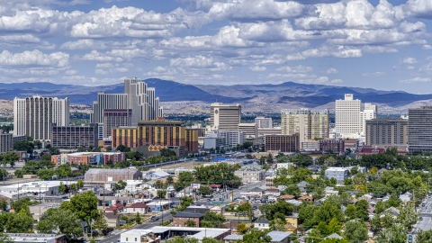 A view of a group of hotels and casino resorts in Reno, Nevada Aerial Stock Photos | DXP001_004_0009