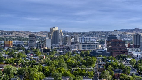 DXP001_006_0008 - Aerial stock photo of Office buildings, resort casinos and hotels in Reno, Nevada