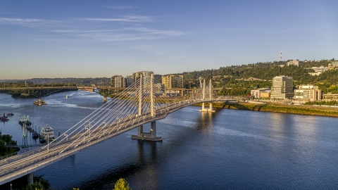 DXP001_010_0013 - Aerial stock photo of Tilikum Crossing Bridge spanning the Willamette River, South Portland, Oregon