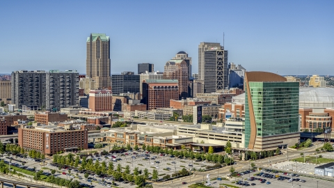 DXP001_024_0001 - Aerial stock photo of A view of Lumière Place/Four Seasons Hotel in Downtown St. Louis, Missouri