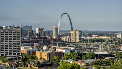 Gateway Arch seen from office building near the stadium in Downtown St. Louis, Missouri Aerial Stock Photos | DXP001_033_0004