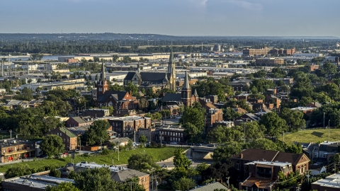 Three brick churches in St. Louis, Missouri Aerial Stock Photos | DXP001_033_0008