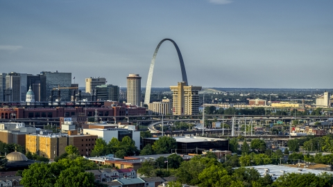 DXP001_033_0011 - Aerial stock photo of The Gateway Arch across the city in Downtown St. Louis, Missouri