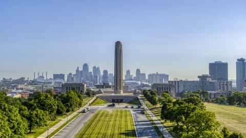 Green lawn and the WWI Museum and Memorial in Kansas City, Missouri Aerial Stock Photos | DXP001_043_0008