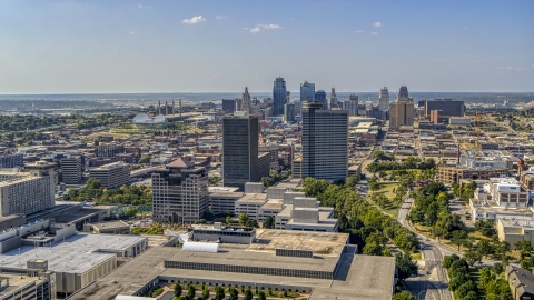 DXP001_044_0001 - Aerial stock photo of The city skyline seen from Crown Center office buildings, Downtown Kansas City, Missouri