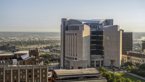 DXP001_048_0003 - Aerial stock photo of The federal courthouse in Downtown Kansas City, Missouri