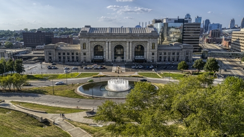 Historic train station and fountain in Kansas City, Missouri Aerial Stock Photos | DXP001_050_0001