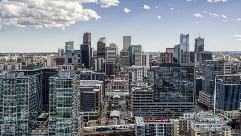 DXP001_055_0001 - Aerial stock photo of The city's skyline seen from office buildings in Downtown Denver, Colorado