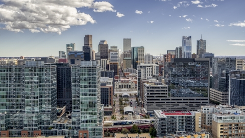 DXP001_055_0003 - Aerial stock photo of Office buildings with view of skyline in Downtown Denver, Colorado