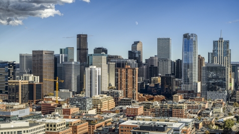 DXP001_055_0013 - Aerial stock photo of Towering skyscrapers of the city skyline in Downtown Denver, Colorado