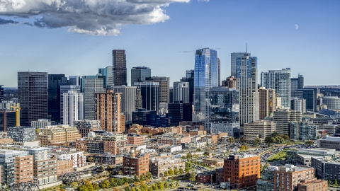 DXP001_055_0014 - Aerial stock photo of A view of towering skyscrapers of the city skyline in Downtown Denver, Colorado