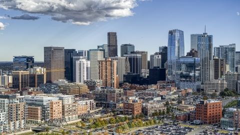 DXP001_055_0019 - Aerial stock photo of A view of the towering skyscrapers of the city's skyline in Downtown Denver, Colorado