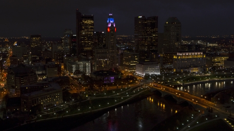 DXP001_088_0012 - Aerial stock photo of The city skyline at night, Downtown Columbus, Ohio