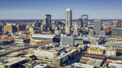 The arena and the city's skyline in Downtown Indianapolis, Indiana Aerial Stock Photos | DXP001_090_0003