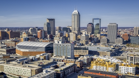 DXP001_090_0006 - Aerial stock photo of The city's skyline near the arena in Downtown Indianapolis, Indiana