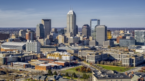 The towering skyscrapers in the city's skyline in Downtown Indianapolis, Indiana Aerial Stock Photos | DXP001_090_0008