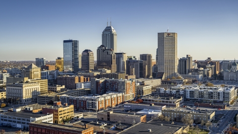 DXP001_091_0004 - Aerial stock photo of A view of the skyline in Downtown Indianapolis, Indiana