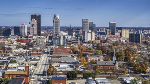 DXP001_094_0002 - Aerial stock photo of A view of the city's skyline, Downtown Louisville, Kentucky