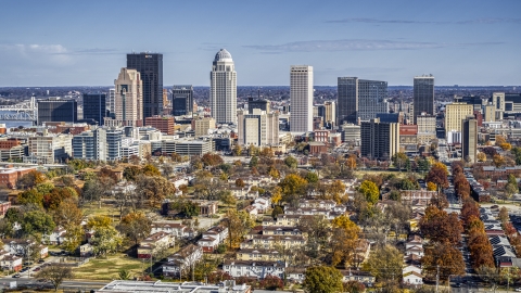 The city's skyline, seen from apartment buildings, Downtown Louisville, Kentucky Aerial Stock Photos | DXP001_094_0003