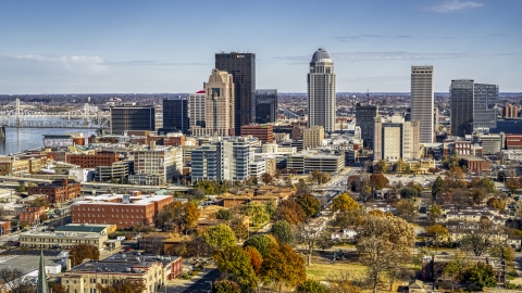 A view of skyscrapers in the city's skyline in Downtown Louisville, Kentucky Aerial Stock Photos | DXP001_094_0007