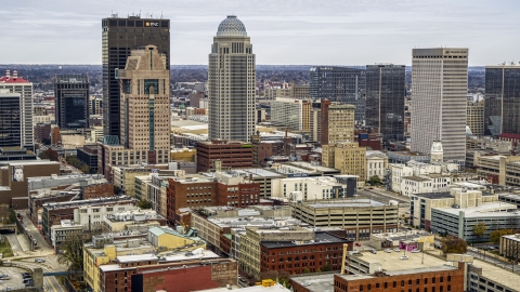 DXP001_095_0003 - Aerial stock photo of Tall skyscrapers in the city skyline in Downtown Louisville, Kentucky